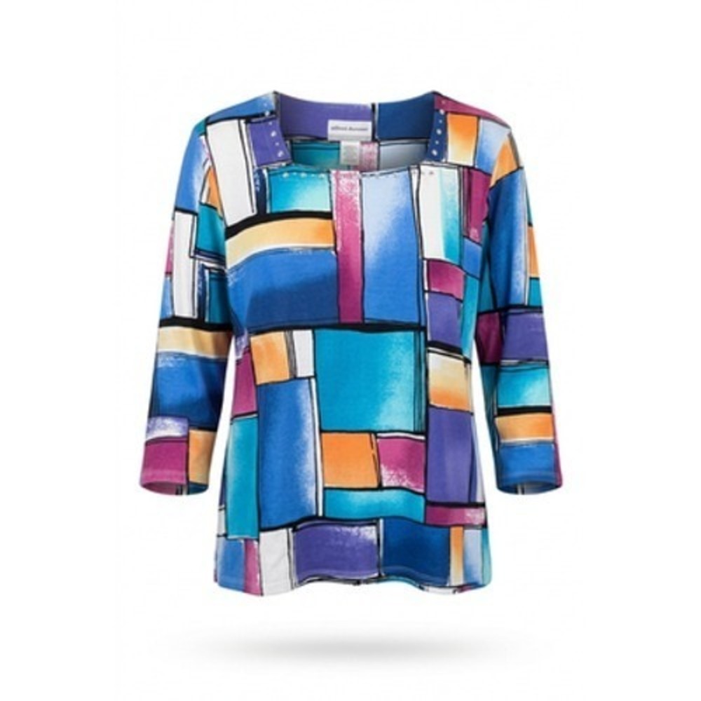 Alfred Dunner Shirt Women PXL Petite Multicolor Geometric Studded Tunic Top Bold
